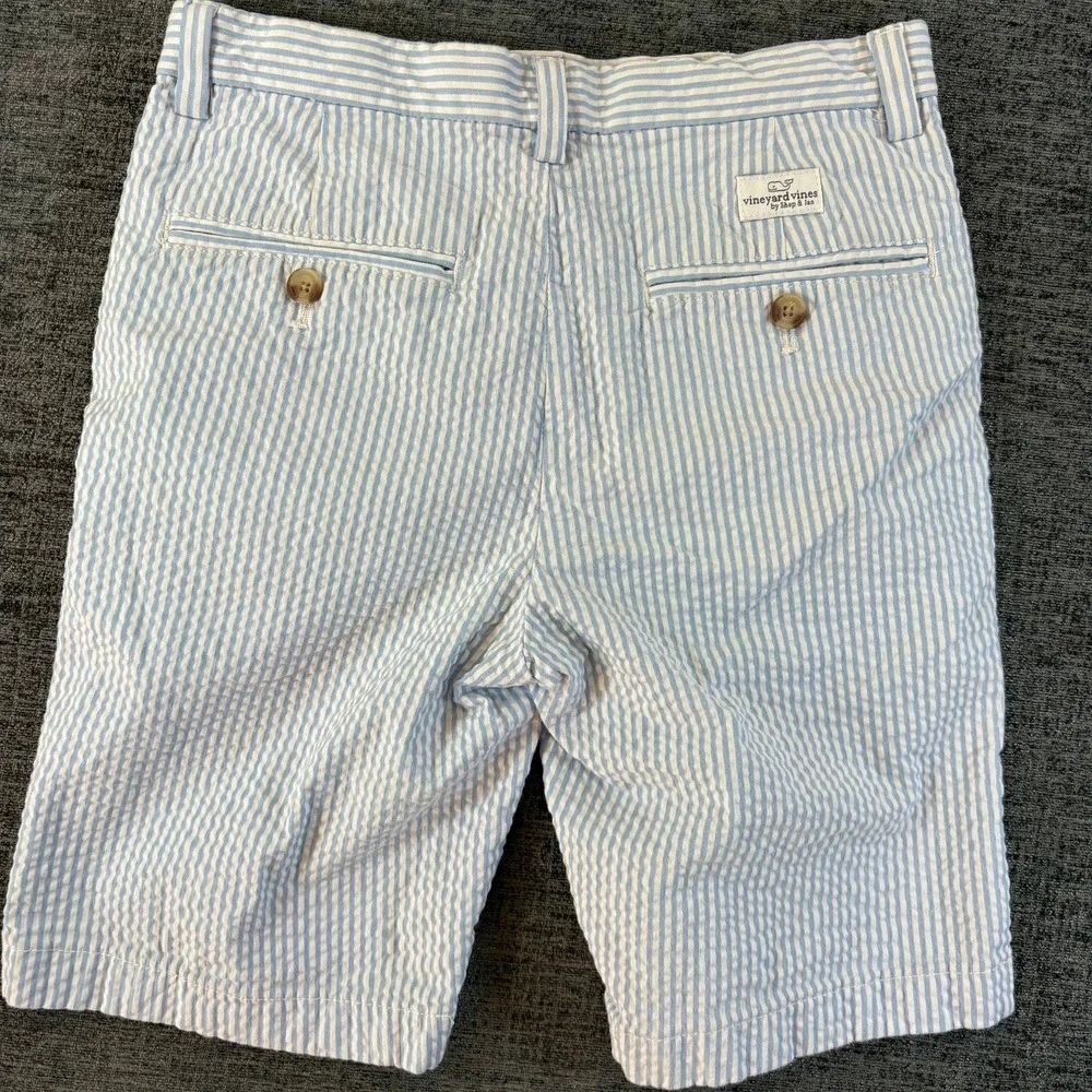 Vineyard Vines Seersucker Shorts Boys 14 Blue White Striped Cotton Blend Stretch